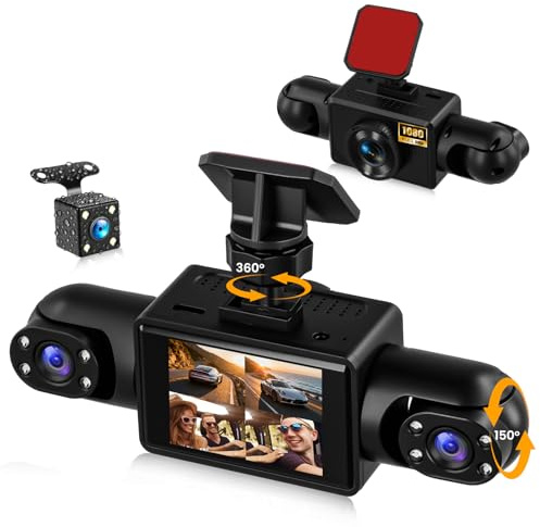 SIXWIN 1080P Dash CAM Coche 360° 4 Cámaras, Pantalla IPS 2, 1080P+3 * 480P, Visión Nocturna, Detección de Movimiento, Asistente Marcha Atrás, Grabación en Bucle, Universal para Todos los Coches