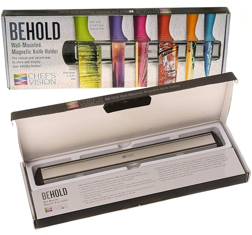 Chef’s Vision Silver Wall-Mount Magnetic Knife Holder - Sleek Magnetic Strip for Knives - Modern Magnetic Knife Bar for Easy Access - Ideal Magnetic Knife Holder for Wall - No Knives Included
