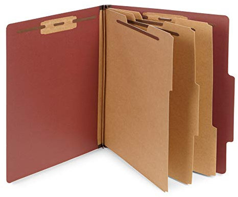 Blue Summit Supplies 10 Red Classification Folders, 3 Dividers, Letter Size with 2 Inch Tyvek Expansions, 8 Section Brick Red Classification Folder, 10 Pack