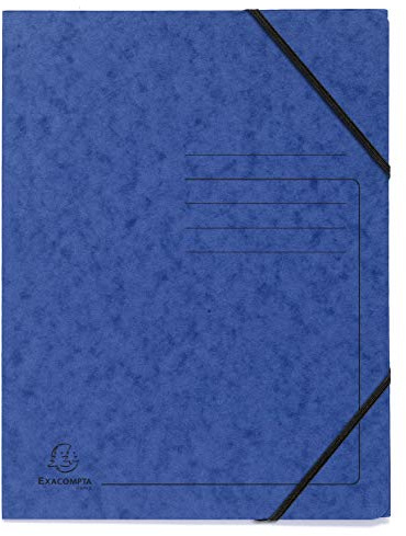 Exacompta 555412E Set di 5 cartelle con elastico senza lembi con stampa di righe sulla copertina per l'identificazione dei documenti in cartoncino lucido 355gm2 per archiviazione di documenti A4 blu