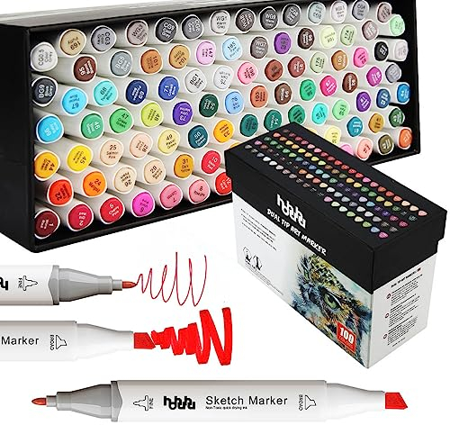 hhhouu 100 Farben Alkohol Marker, Doppelspitze Stifte Für Erwachsene Künstler, Designer, Illustration, Architektur und Kreative Projekte MH-100W