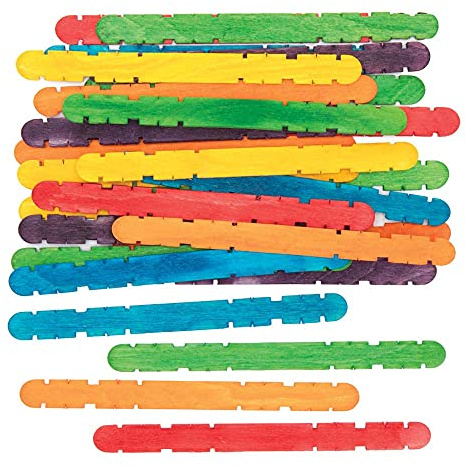 Baker Ross FE333 Coloured Wooden Construction Sticks - Pack of 200, Wooden Craft Sticks for Kids Arts and Crafts Projects, Ideal for Wood Craft and Modelling