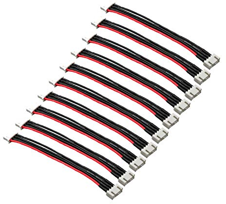 LINSYRC 10PCS 2S-6S JST XH Lipo Balance Extension Lead Cable 3S 4-Pin JST XH Male to Female Connector Plug with 15CM 22AWG Silicone Wire (3S)