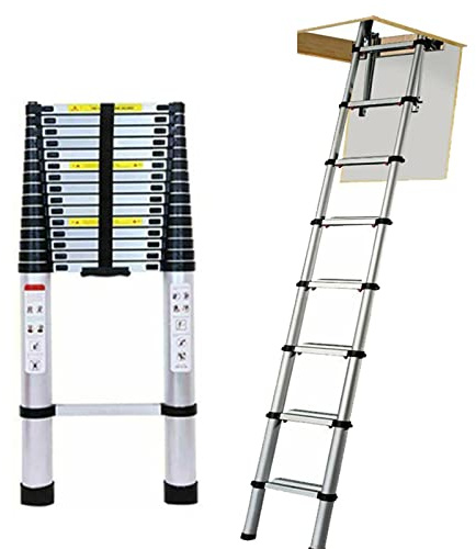 Échelle télescopique en aluminium 2,6 m - Échelle de grenier extensible portable - En aluminium - Charge maximale : 150 kg