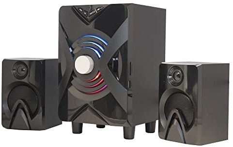 SIMPLETEK - Impianto Audio 2.1 Con Telecomando Subwoofer 10W Integrato con LED RGB USB Card SD