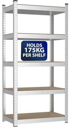 ZENO Garage Shelving - 5 Tier | Garage Shelving Unit | Heavy Duty Warehouse Racking Shelves | Metal Shelving Units | Industrial Racking | Holds 175KG Per Tier (Silver, Regular)