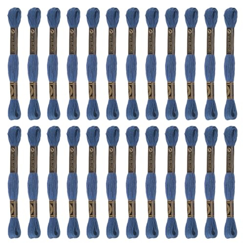 sourcing map 24 trådar broderigarn à 8 m av egyptisk långfiberbomull för broderiprojekt, armband, mörkblå