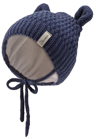 Sterntaler Strickmütze mit kleinen, angesetzten Öhrchen - Unisex Baby Beanie mit Futter aus Baumwollfleece - Wintermütze mit tollem Strickmuster und Bindeband - Marine, 45