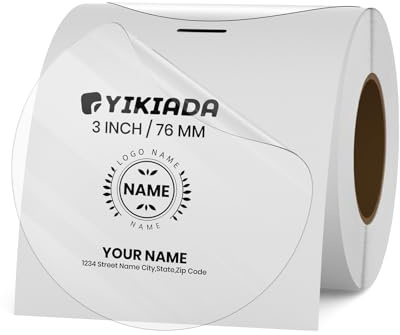 YIKIADA Etichette termiche a punti trasparenti Vinile 76 mm Sigillo autoadesivo in rotolo Adesivi per indirizzi Adesivi per stampante impermeabili per logo Codice a barre Codice QR Confezione da 200