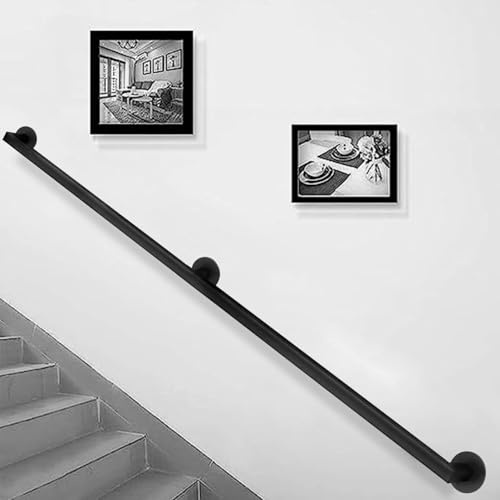MARXAN Corrimano Moderno in Ferro battuto, 1 2 3 4 5 6 Metri Corrimano Nero per Scale Interne ed Esterne, Barra di Supporto montata a Parete con staffe Corrimano per Scale(240cm)