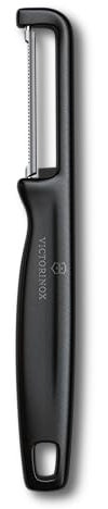 Victorinox Sparschäler Iota, Schäler für Gemüse, Obst, Zackenschliff, Zweischneidig, Extra Scharf, Swiss Made, schwarz