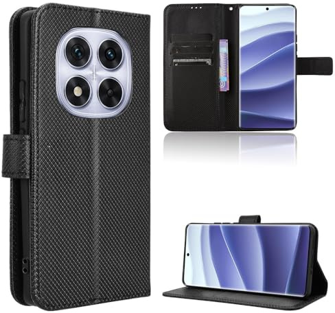 Rojeuinn Cover per Xiaomi Redmi Note 14 Pro 5G/Pro Plus 5G /Poco x7 custodie,Premium Portafoglio Magnetica Flip Case,Custodia con fibra di carbonio-Nero