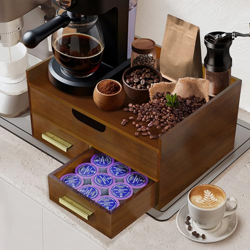 Holz Kapselhalter für Kaffeekapseln – K Cup Organizer für 35 Kapseln, Kompatibel mit Nespresso, Vertuo, Dolce Gusto & Tassimo, Kaffeepod Aufbewahrung für Küche, Büro & Kaffeestation（Doppelschichten）