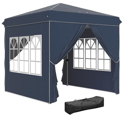 Outsunny Carpa Plegable Pop-up Gazebo 2,5x2,5 m Cenador Plegable con 4 Paredes Laterales Anti-UV y Bolsa de Transporte para Camping Fiestas Azul Oscuro
