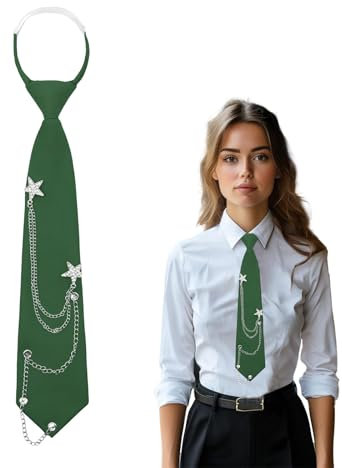 Kinretixia Cravatte Verde per Donne, cravatta lunga, cravatta uniforme JK, cravatta stretta, cravatta regolabile per ragazze, per cerimonie di laurea, business, verde