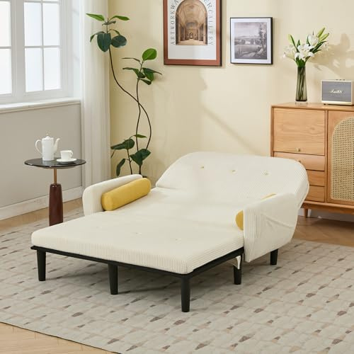 Luscriate Divano letto pieghevole con poggiatesta per piccoli spazi, divano Loveseat in corduroy, poltrona relax, divano gioco, comodo divano a terra per il soggiorno (Corduroy-2 posti, Avorio)
