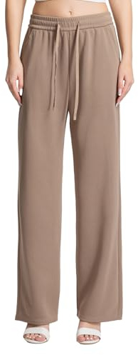 vittorio y Pantaloni Tuta Donna Larghi Sportivi Leggeri Dritti a Vita Alta con Tasche Comode (IT, Testo, Taglia Unica, Regular, Regular, XXL/XXXL, Beige)
