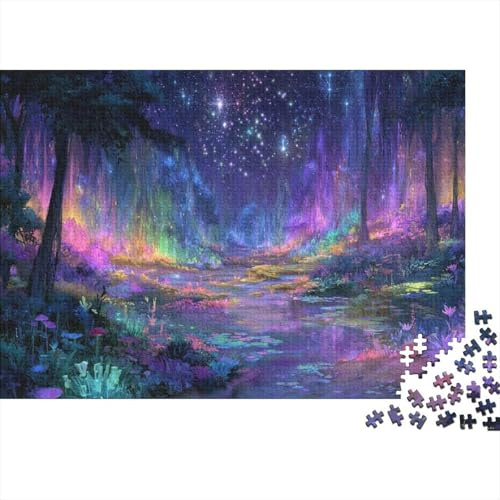 Bosque Fantástico Escena Nocturna Estrellada Puzzle de 1000 Piezas Papel para Adultos Luz Nocturna Puzzle para Toda la Familia Relajación Decoración Regalo 38x26cm/1000pcs