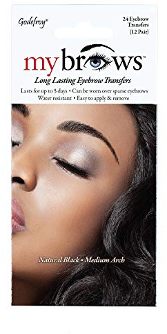 Godefroy MyBrows Long Lasting Eyebrow Transfers, Medium Arch, Natural Black, 12-Pairs of Brows
