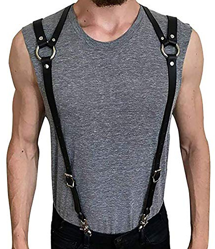 Pinwe Men's Leather Chest Body Harness Belt Adjustable Buckle Straps Club Wear Costume(LM01)
