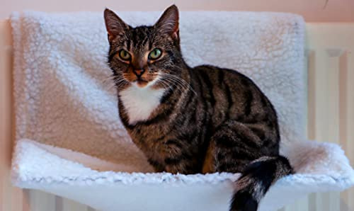 DIVCHI Cat Radiator Bed | Warm Fleece Hammock With Washable Cover | Hanging Radiator beds For Indoor Cats for Kittens & Cats (44x29x23cm) (White Pet Radiator Bed)