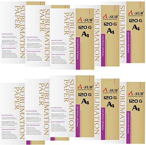 A-SUB Carta per sublimazione A4, 210x297mm, 1000 fogli, 120 g/m², compatibile con stampanti a sublimazione EPSON, SAWGRASS, RICOH, BROTHER