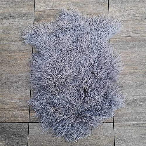 Univok - Alfombra de piel de oveja (50 x 90 cm, piel de cordero mongol Tíbet (gris)