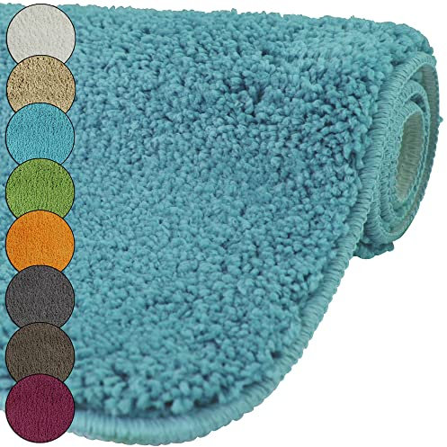 DILUMA | Badematte 50x80 cm Türkis | Badteppich | Flauschiger Hochflor, Weich, rutschfest, Saugstark
