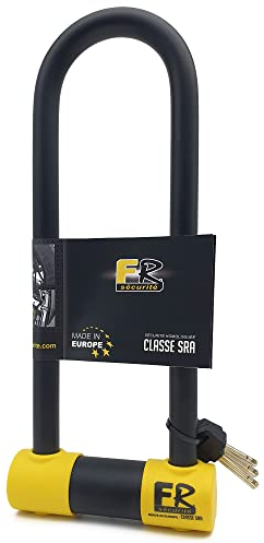 FR SECURITE FR85300 Antivol Moto Homologué SRA, Haute Sécurité, U ø18 Acier Cémenté Double Verrouillage avev Serrure Anti-crochetage, Antivol SRA en U pour Moto Scooter Vélo, 85x300mm