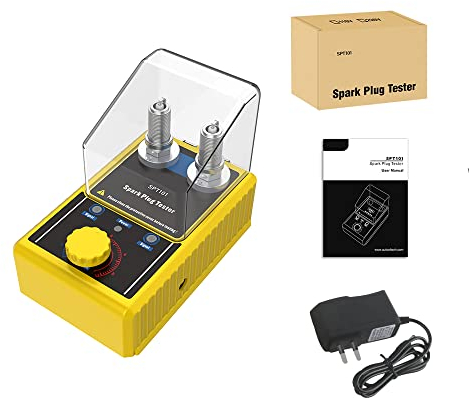 Zündkerze Tester Stecker Doppelloch-Detektor Zündung Zündkerze Werkzeug Arbeitsfrequenz 0 bis 6000 rpm Einstellbare Zündkerzen-Tester Analysator 110V mit Schutzhülle für 12V-Fahrzeuge