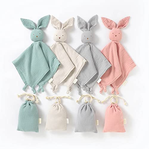 Blumie Bunny Comforter Blanket for Baby, 100% Organic Cotton Muslin, Cuddly for boys, girls and infants. (Sandy Beige)