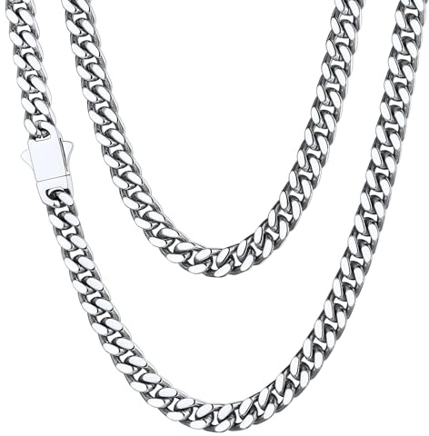 Chaine Homme Acier Cubaine 46 cm Ras de Cou Collier Court Inoxydable Grosse Maille Ras de Cou Gourmette Massif Femme Gros Cadeau Fêtes Pères Noël Choker Hip Hop Rappeur 32g
