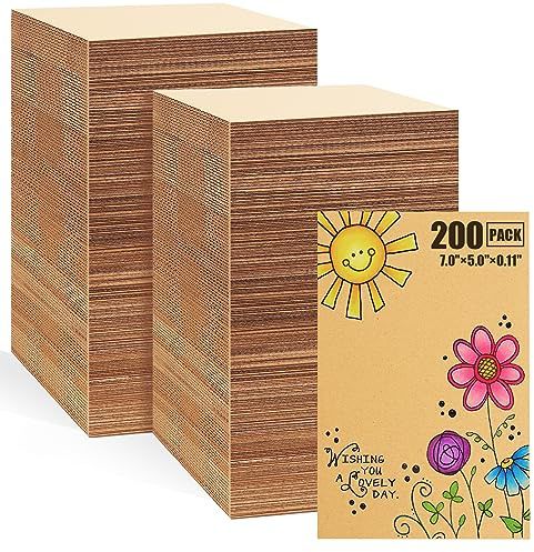 QLOUNI 200 Pack Corrugated Cardboard Sheets 5x7 Inch, 1/8 Thickened, Flat Cardboard Pads for Packaging, Mailing, Shipping, Crafts - B-Flute, Brown