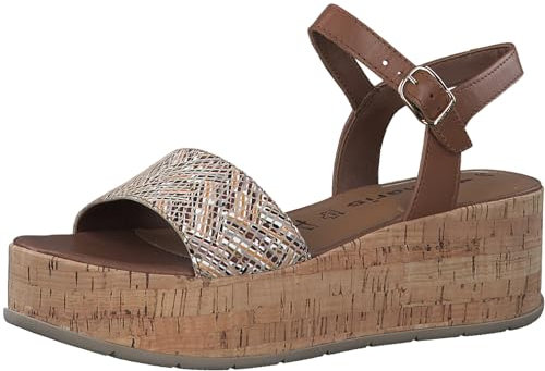 Tamaris Damen Plateau Sandalen Leder Keilabsatz Sommer; CAMEL COMBINED/beige; 38 EU