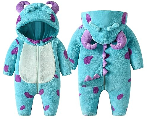 Xeadoffubio Toddler Baby Unisex Animal Outfit Infant Baby Unisex Halloween Jumpsuit Cartoon Animal Jumpsuit Warm Winter Rompers Snowsuit for Baby Girls and Boys(Blue, 12-18 Months)