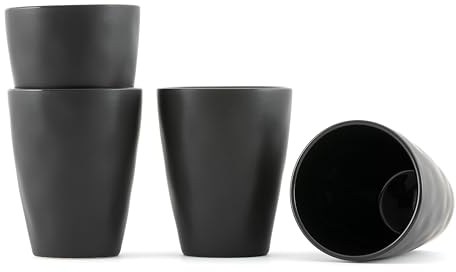 Hanseküche Espressotassen Set aus Steingut – Hochwertiges 4er Set, handgefertigt & dickwandig, Steingut Espresso Tassen mit Unterassen (Schwarz, 120 ml)