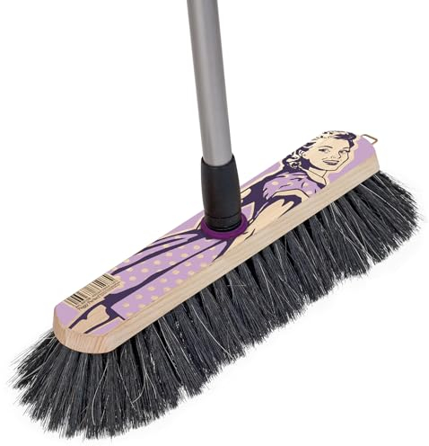 Peggy Perfect Stubenbesen Kehrbesen Zimmerbesen mit Einer dichten Naturhaarmischung und Teleskopstiel im einzigartigem Daisy Design. Buchenholz Besen mit Designaufdruck.
