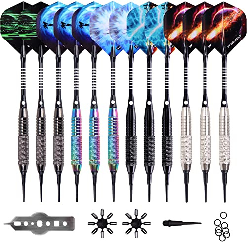 WIN.MAX Freccette con punta in plastica per bersaglio elettronico, set di 12 freccette morbide, 18 grammi professionali