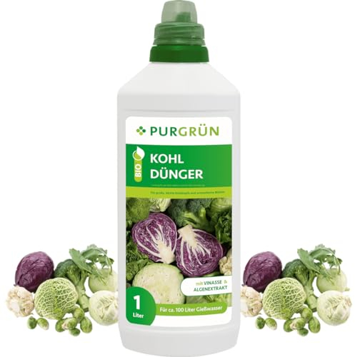 Purgrün® Bio-Kohl-Dünger 1 Liter – Hoher Ertrag dank extra Phosphor – Bio & Vegan – Premium-Flüssigdünger – Ohne tierische Inhaltsstoffe – Ergiebiges Konzentrat für 100 Liter Wasser