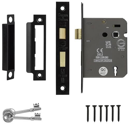 Decoranddecor Sash Mortice Door Lock with Keys - 3inc / 76mm - Matt Black - Fire Rated - UKCA & CE Approved