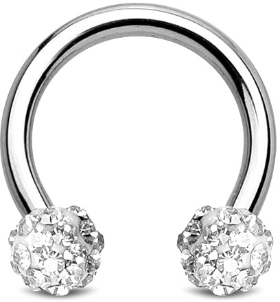 Stachelkleid Piercing a ferro di cavallo, in acciaio chirurgico 316 l, anello per setto ferido pietra cristallo sfera 1,2 mm, piercing per naso, capezzolo, intimo argento glitterato, trago, elice,