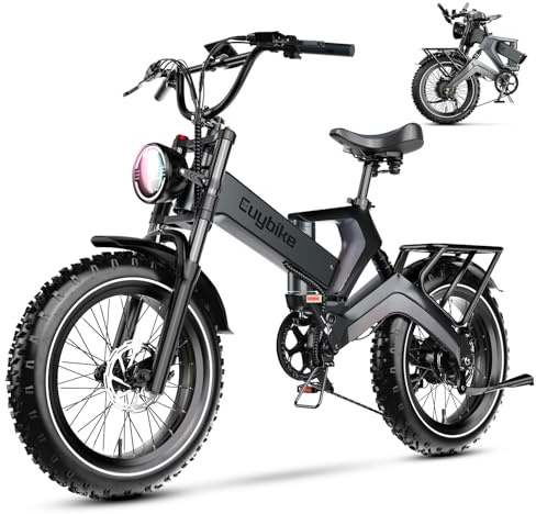 Foldable Electric Bike for Adults, 2000W Peak Motor Ebike, 48V 25AH Removable Battery, 20x4.0 Fat Tires 35MPH Dirt Bike, 100 Miles Hydraulic Brake Magnesium alloy Frame Folding Mountain Bicycle Grey