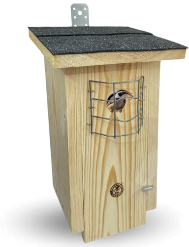 STAFECO Nichoir de type A pour mésanges et oiseaux similaires avec toit en feutre de toiture et grille de protection contre les prédateurs