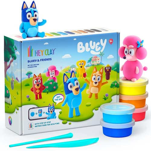 HEY CLAY Bluey & Friends Set - Modelliermasse Lufttrocknend 15 Dosen mit Modellierwerkzeugen - Knete Set für Kinder ab 3 Jahren