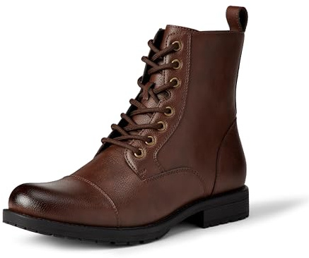 Amazon Essentials Botas Militares con Cordones, Puntera de Goma y Cremallera Hombre, Marrón Oscuro, 43.5 EU