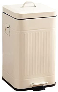 Mülleimer, Retro Design mit Deckel Tretmülleimer für sauberen Alltag, Metall Abfalleimer Küche mit Pedal kompaktem Format, for Bad Büro (12L Beige 22.5x22.5x41cm / 8.9x8.9x16.1in)