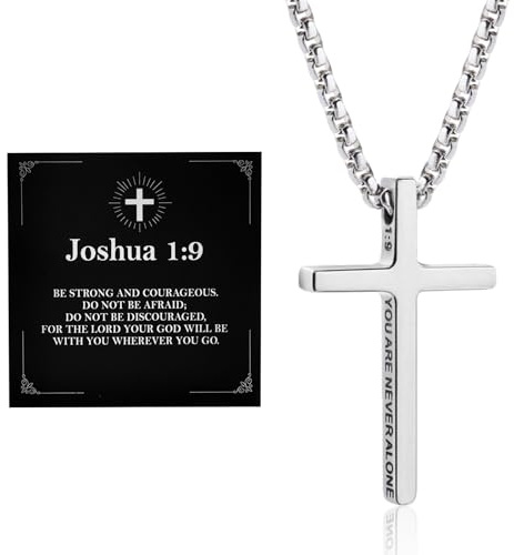 Alissl Boys Cross Necklace for Teen Boy Men,316L Stainless Steel Bible Verse Mens Pendant Christian Baptism Easter Day Gifts for Teens Prayer