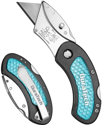 DURATECH Coltello Tascabile Ovale, Coltello a Serramanico con Lama a Sostituzione Rapida e Blocco di Sicurezza, Coltello Universale per Tappeti, Pelle, PVC, Cartone, Compatto con Clip da Cintura.