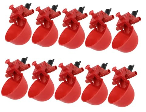 Hohopeti 10 pièces Abreuvoir Automatique Poules Lot de Gobelets Rouges Réglables pour Volailles Pigeons Cailles Poulets et Facile à Nettoyer