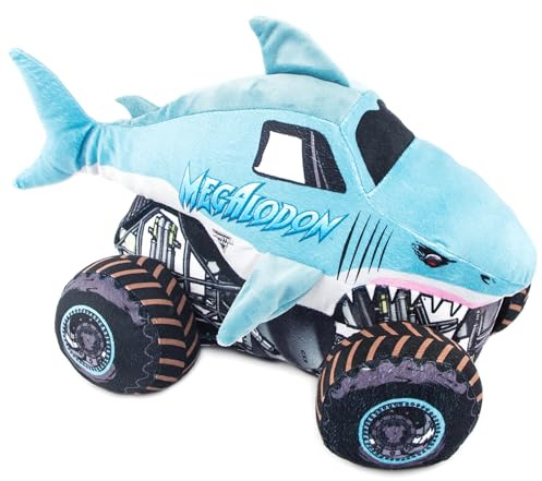Jay Franco Monster Jam Megalodon Plush Pillow Buddy - 32cm Kids Ultra-Soft Stuffed Character Plushie & Cosy Pillow, Official Licensed Product, Blue